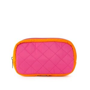 Haute Shore Charli Extra Quilted Cosmetic Bag Pink Orange Puffer NWT